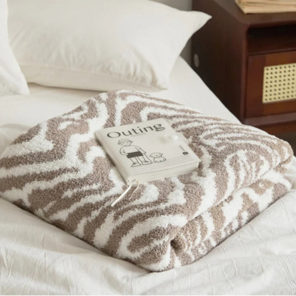 Knitted Zebra Pattern Throw Blanket Lightweight Microfiber Blend 47x59 Inches