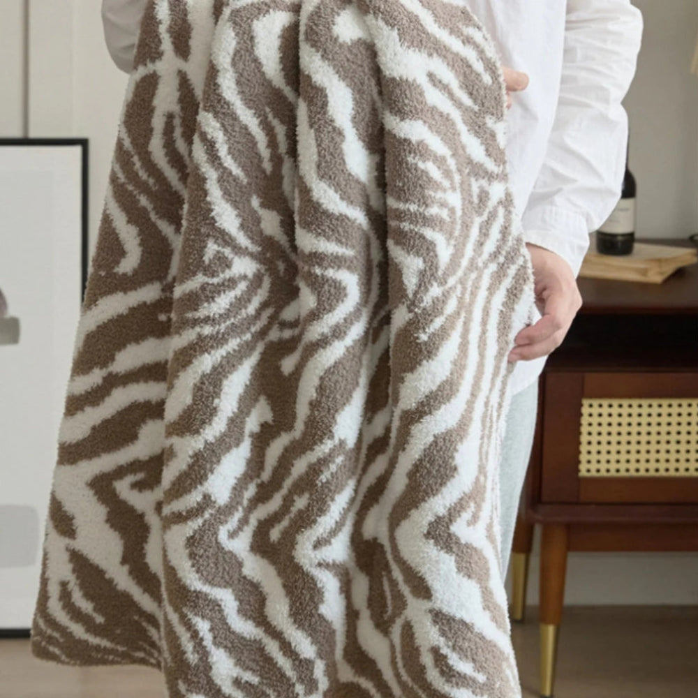 Knitted Zebra Pattern Throw Blanket Lightweight Microfiber Blend 47x59 Inches