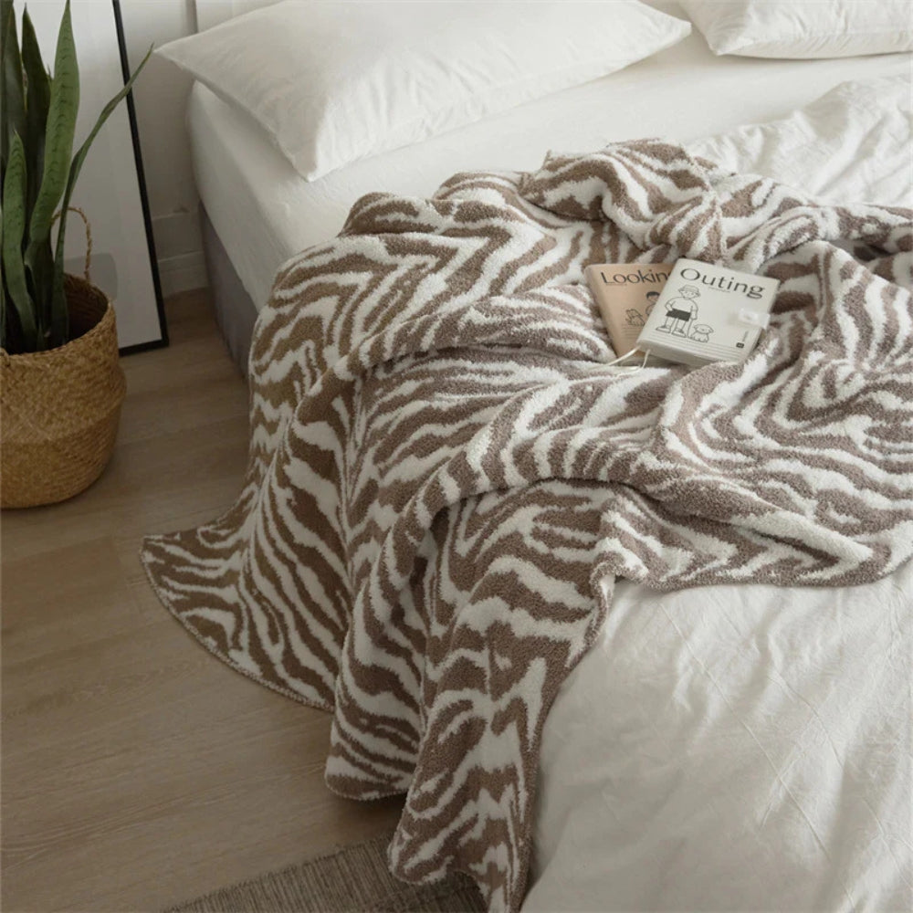 Knitted Zebra Pattern Throw Blanket Lightweight Microfiber Blend 47x59 Inches