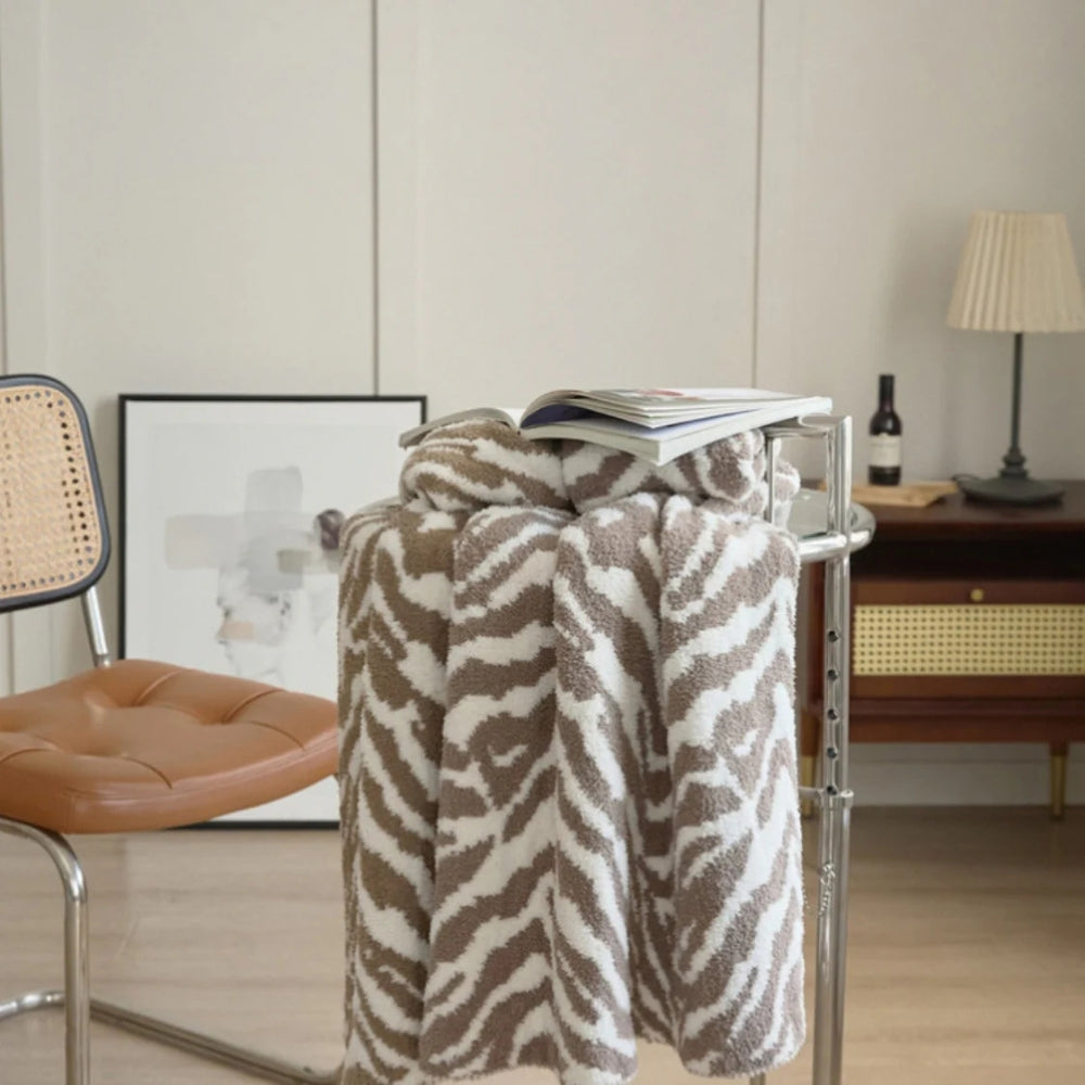 Knitted Zebra Pattern Throw Blanket Lightweight Microfiber Blend 47x59 Inches