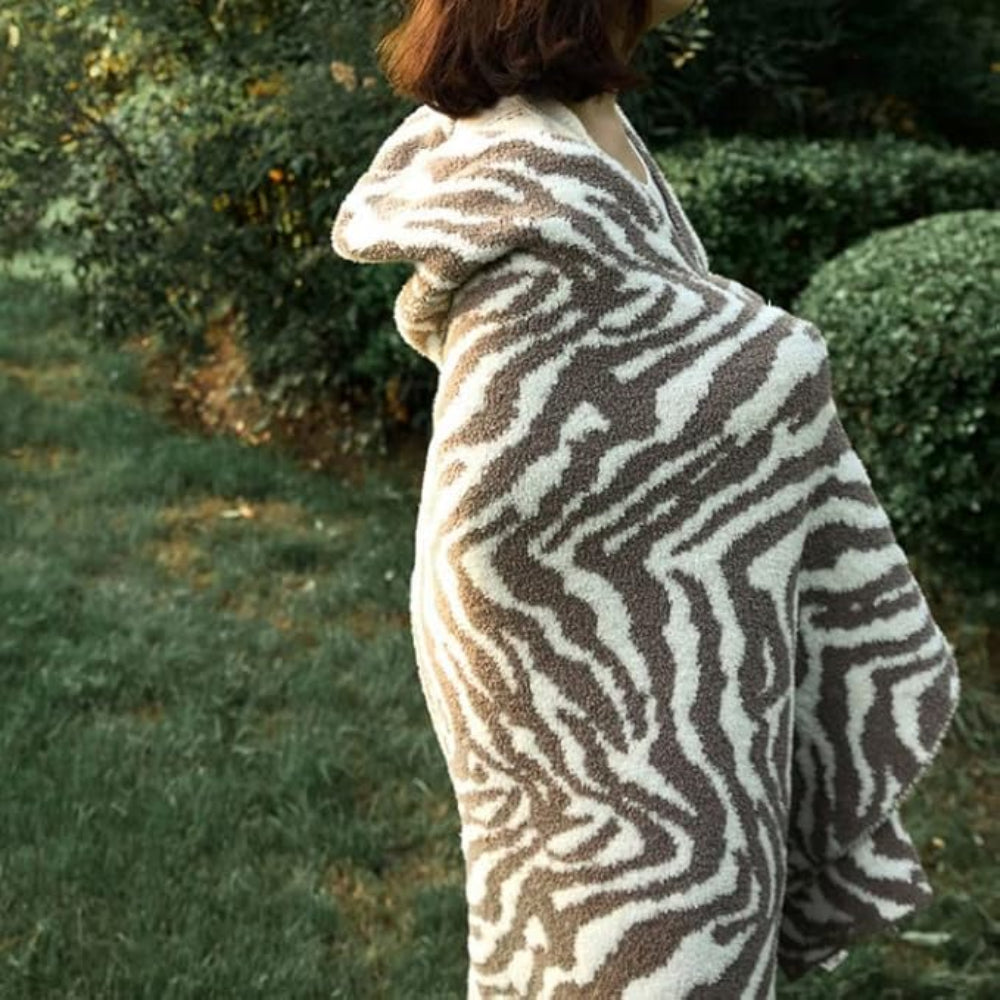 Knitted Zebra Pattern Throw Blanket Lightweight Microfiber Blend 47x59 Inches