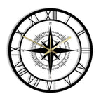 DirectionalChart Nautical Compass Wall Clock Silent Metal Vintage 30cm Circular Decorative
