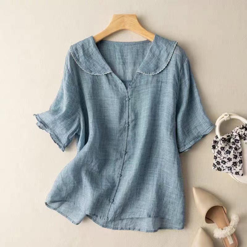 Harrow Kristi floral linen blouse for women, featuring a relaxed vintage style with colorful summer floral patterns.