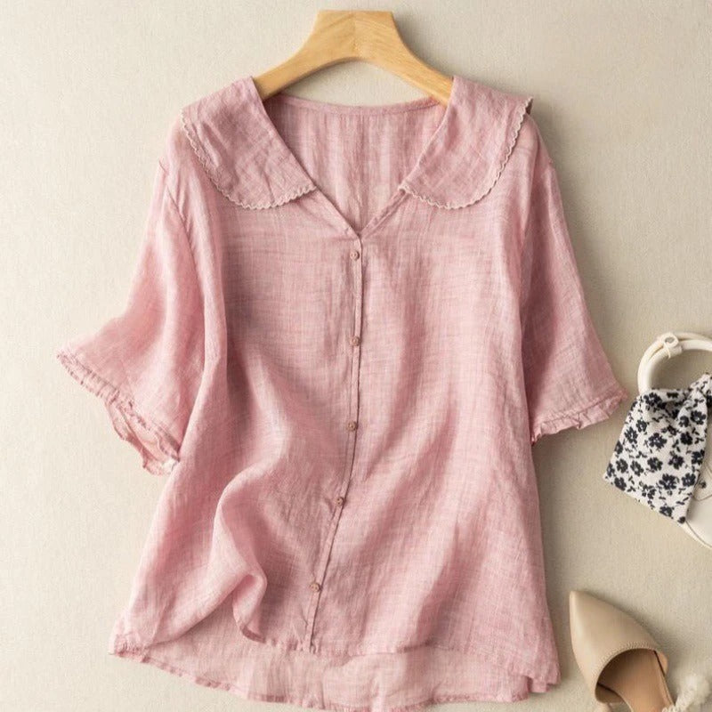 Harrow Kristi floral linen blouse for women, relaxed vintage summer apparel with a lightweight, floral design.