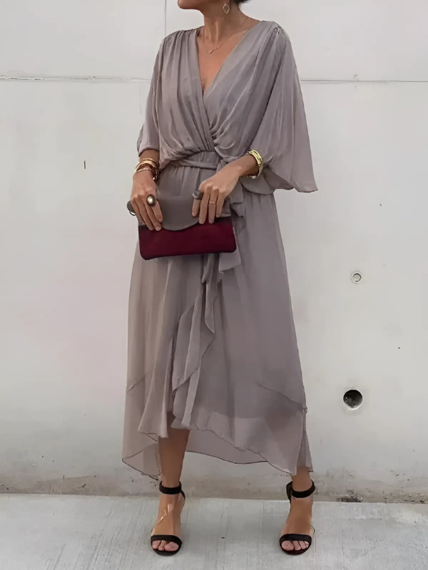 Harrow Lori wrap midi dress for women, featuring a flattering fit and elegant design, shown in a stylish, full-length view.