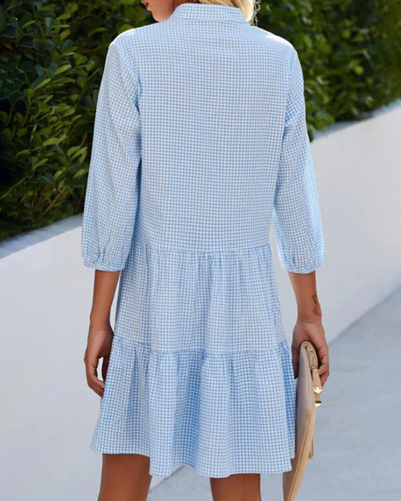 Harrow Lorraine casual summer dress for women with a colorful check pattern, lightweight fabric, and relaxed fit.