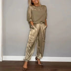 Luna elegant two-piece co-ord set for women by Harrow, featuring a relaxed fit with stylish top and matching pants.