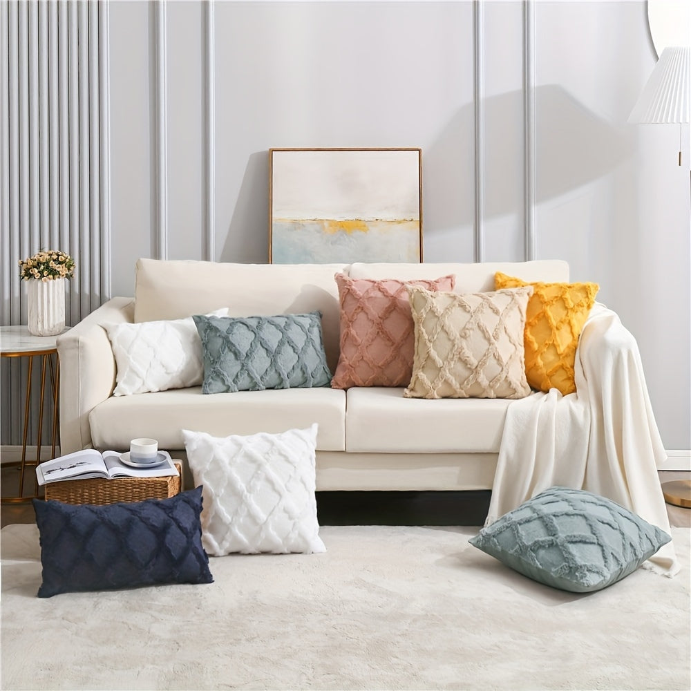 Boho Velvet Pillow Cover Soft Touch Geometric Pattern Cotton Microfiber Cushion Cover
