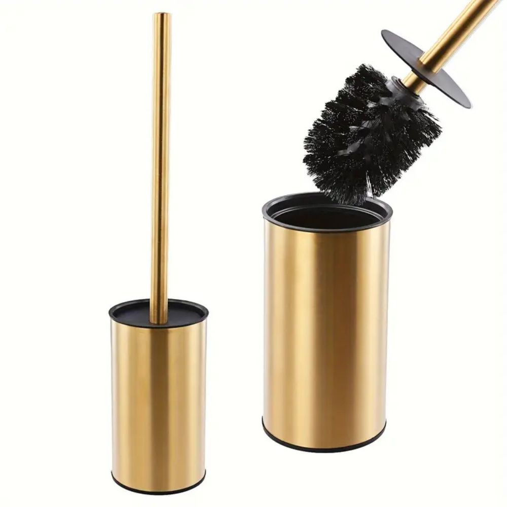 Standing Toilet Brush Set Stainless Steel Upright Holder Compact Bathroom Cleaning Tool