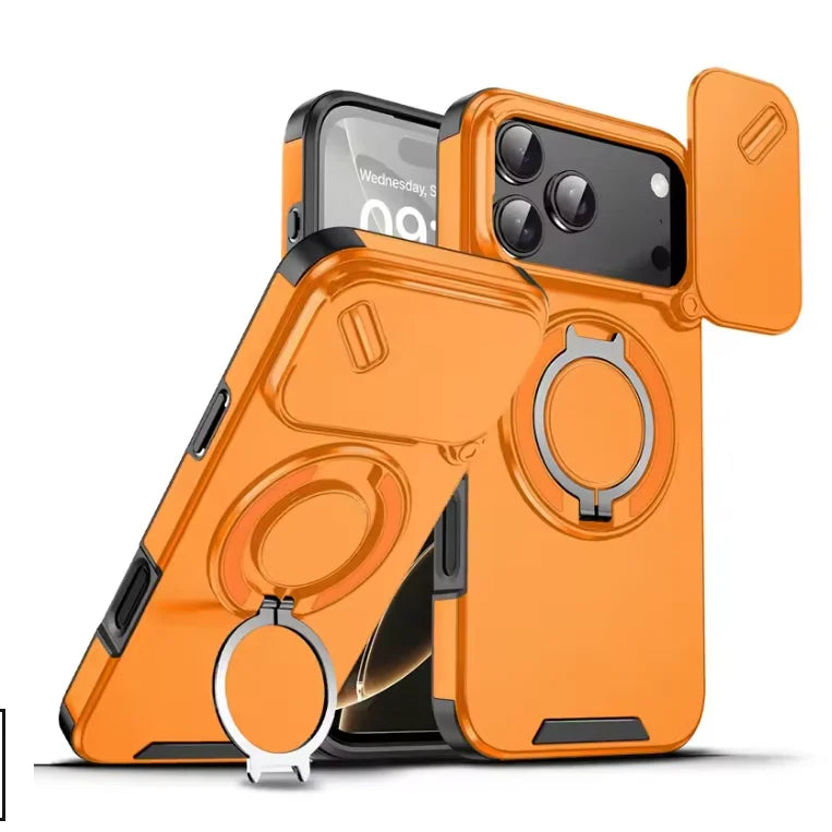 Magnetic Armor Case with 360° Ring Stand for iPhone 17 Series Shock-Resistant TPU PC Hybrid