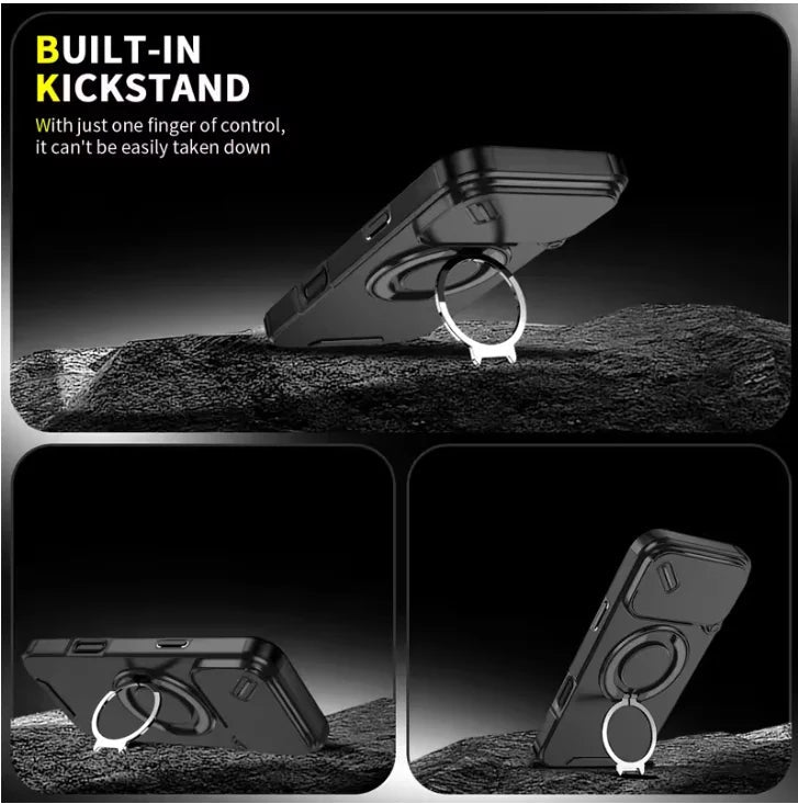 Magnetic Armor Case with 360° Ring Stand for iPhone 17 Series Shock-Resistant TPU PC Hybrid