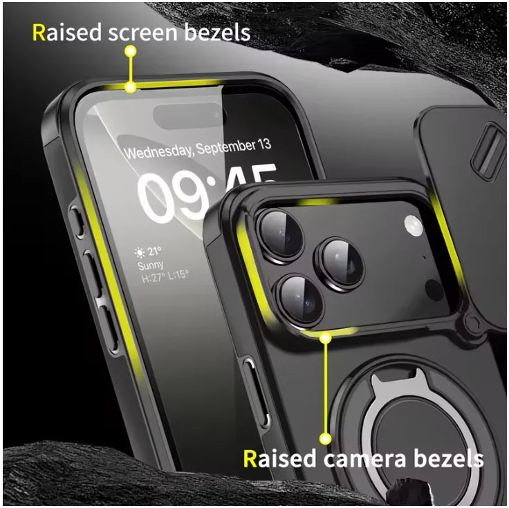 Magnetic Armor Case with 360° Ring Stand for iPhone 17 Series Shock-Resistant TPU PC Hybrid