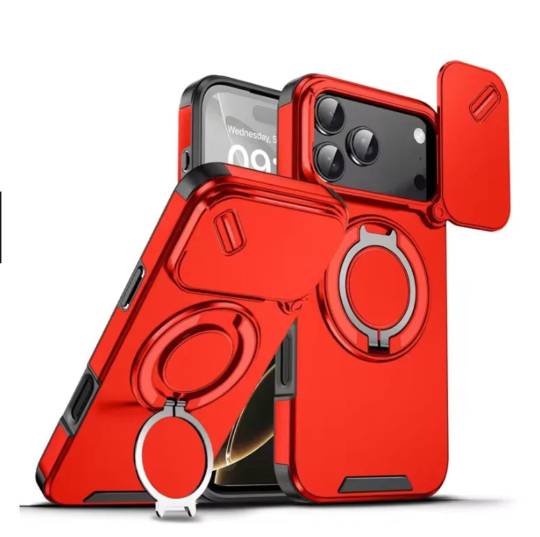 Magnetic Armor Case with 360° Ring Stand for iPhone 17 Series Shock-Resistant TPU PC Hybrid