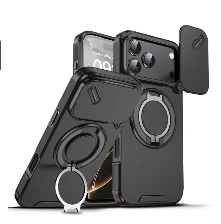 Magnetic Armor Case with 360° Ring Stand for iPhone 17 Series Shock-Resistant TPU PC Hybrid