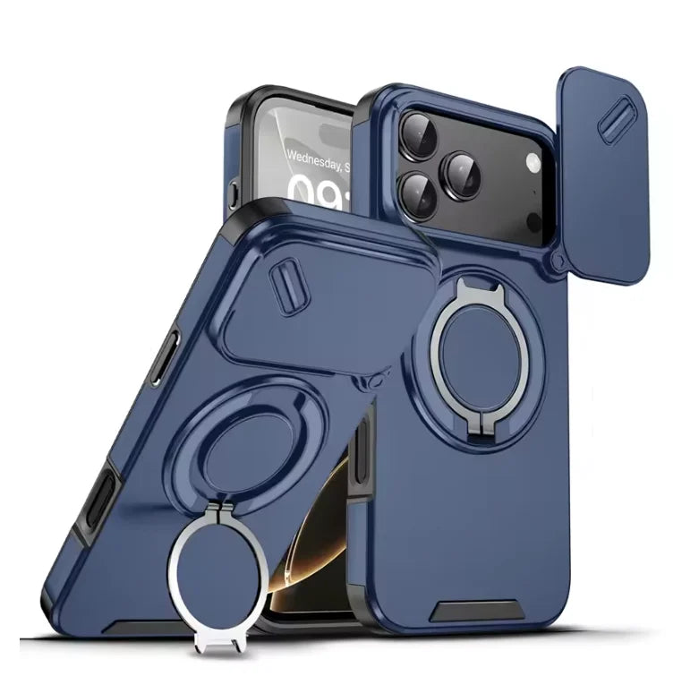 Magnetic Armor Case with 360° Ring Stand for iPhone 17 Series Shock-Resistant TPU PC Hybrid