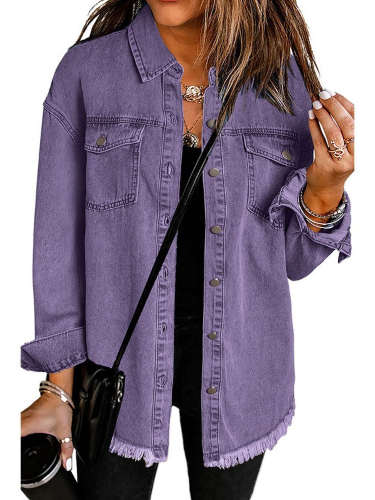 Harold Madeline classic everyday denim jacket for women, featuring a fitted design with button closure and chest pockets.