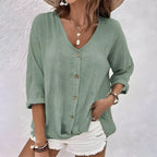 Harrow Marcia breezy linen blouse for women with button-down detail, perfect for summer wear.
