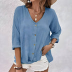 Harrow Marcia linen blouse for women, featuring a breezy button-down design perfect for summer wear.