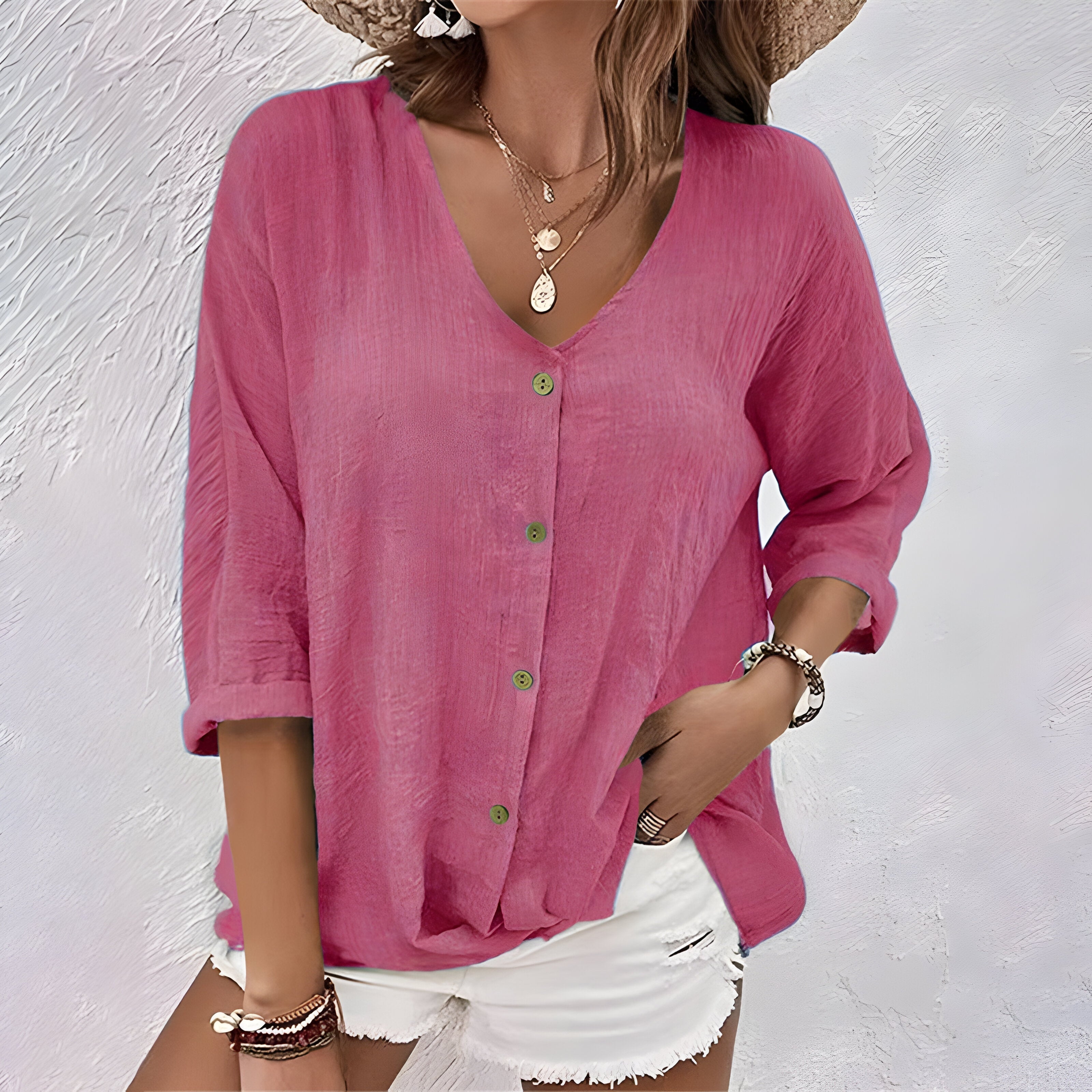 Harrow Marcia women's linen blouse with button-down front, lightweight and breezy perfect for summer wear.