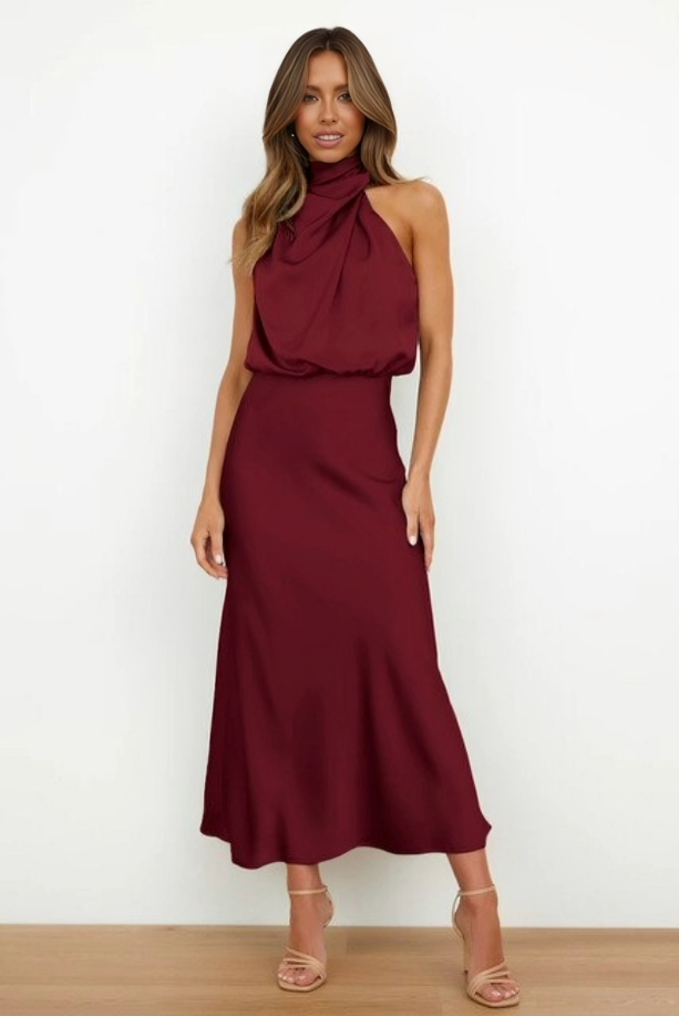 Elegant Mariana casual summer dress for women by Harrow, featuring a halter neckline and lightweight fabric perfect for warm weather.