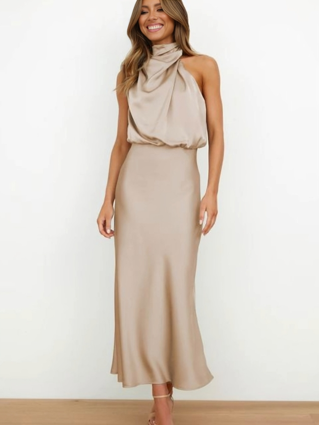 Elegant Mariana casual summer dress for women by Harrow, featuring a halter neckline and lightweight fabric for warm weather.
