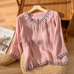 Mary printed casual V-neck blouse for women by Harrow, featuring a stylish summer design and lightweight fabric.