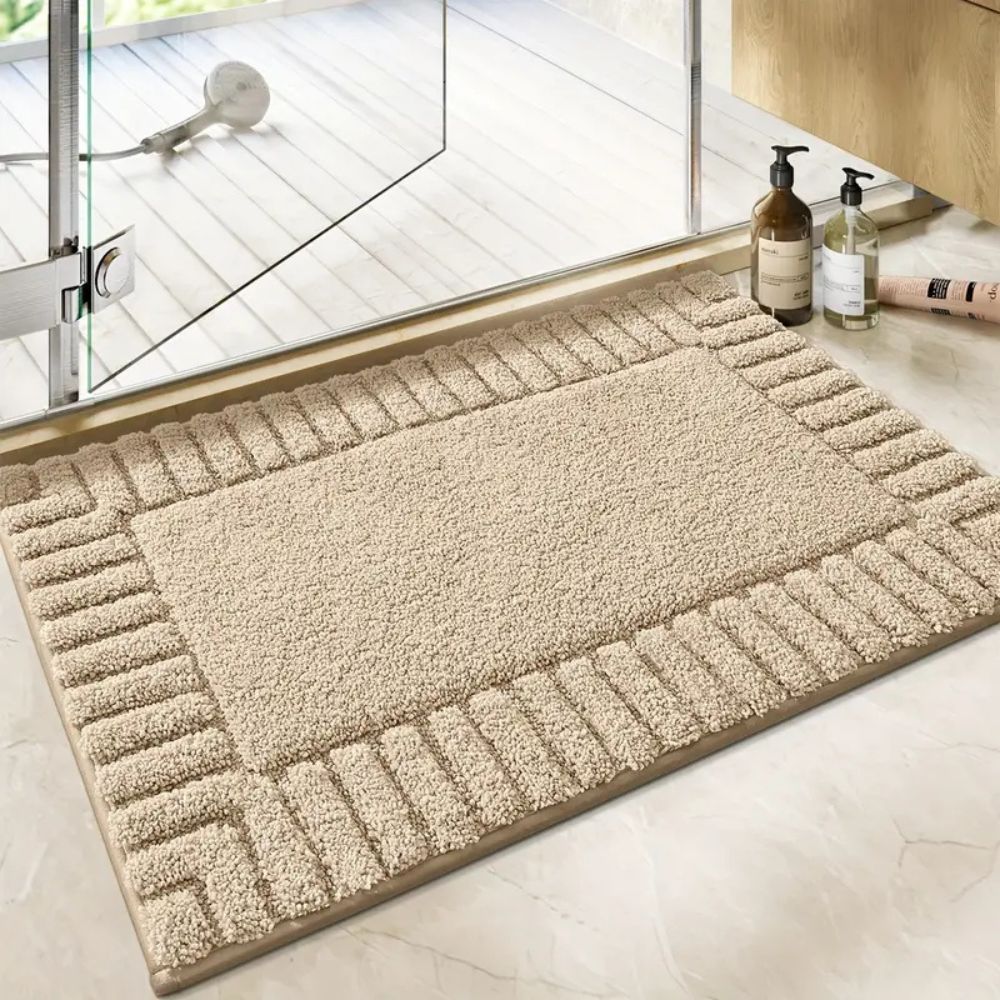 Minimalist Stripe Bath Mat Soft Flocking Microfiber Non-Slip Quick-Dry Rug 16x23.5 or 20x31.5 Inches