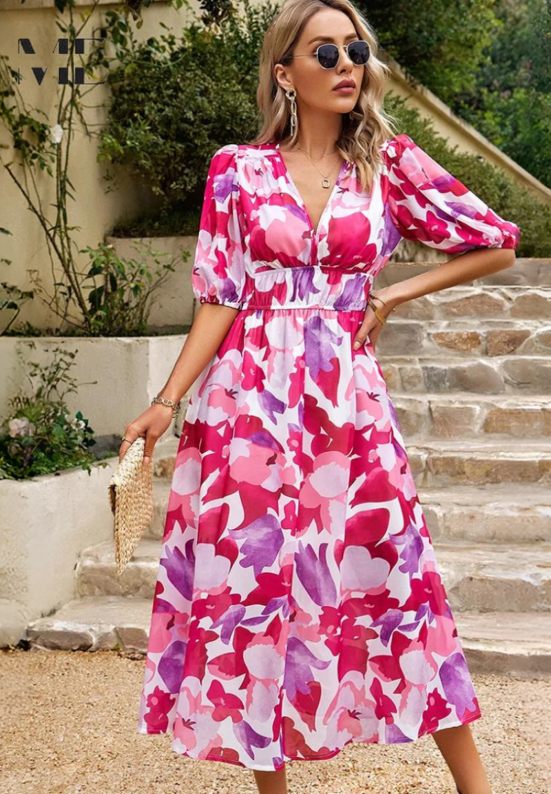 Elegant floral summer dress for women by Harrow, featuring a stylish design and vibrant floral pattern.