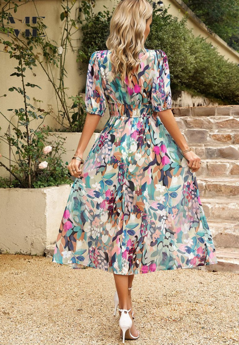 Elegant floral dress for women by Harrow, featuring a lightweight summer design with vibrant floral patterns.