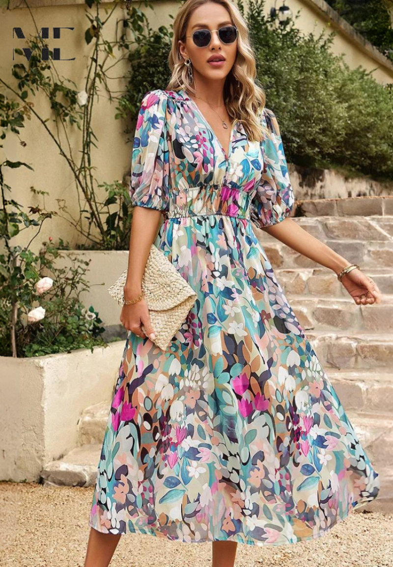 Harrow Monica floral summer dress for women, featuring a vibrant floral pattern and elegant design perfect for warm weather.