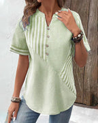 Harrow Monroe striped casual blouse for women featuring soft fabric and summer-ready design, displayed on a hanger.
