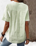 Harrow Monroe striped casual blouse for women, soft lightweight fabric with colorful summer stripes, short sleeves, and relaxed fit.