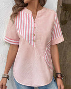 Harrow Monroe striped casual blouse for women, featuring soft fabric and summer-ready design, displayed on a hanger.