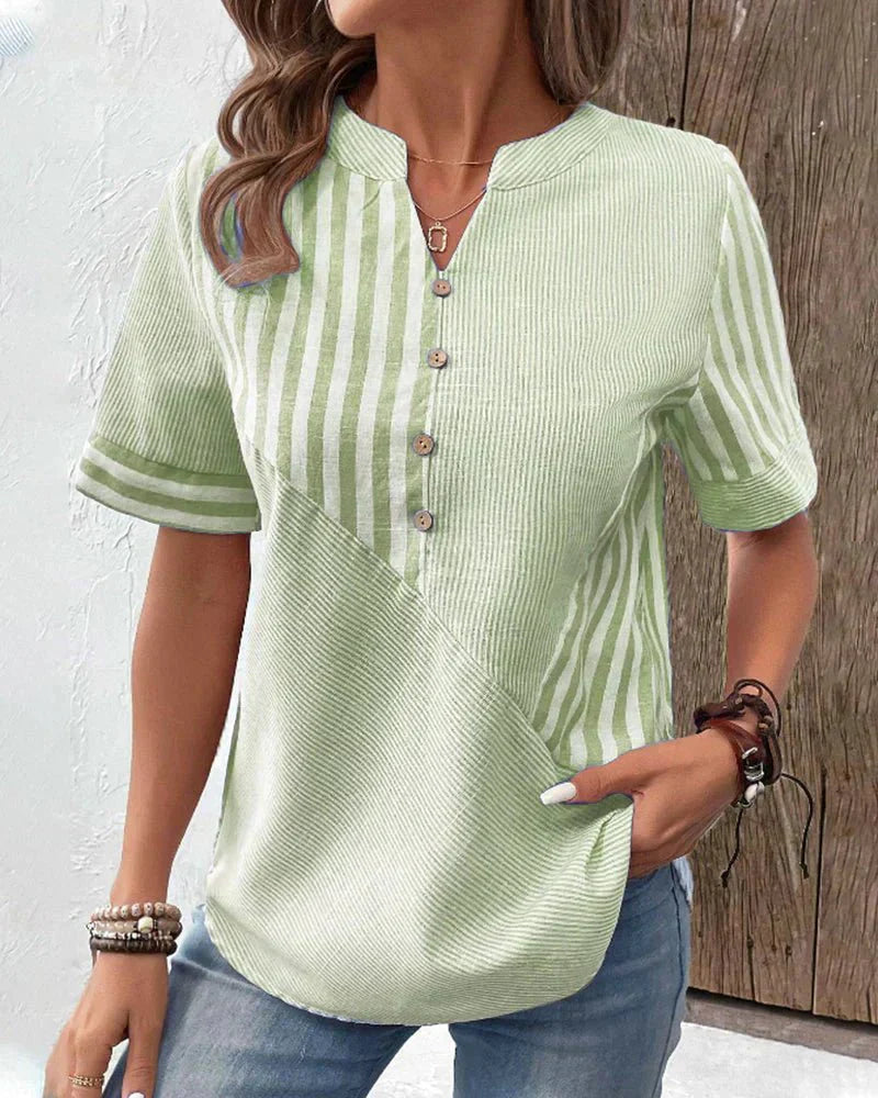 Harrow Monroe striped casual blouse for women featuring soft fabric and summer-friendly design, displayed on a hanger.