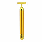 Facial T-Bar Gold Massager Vibrating Skin Roller for Face and Neck with Geranium Plated Metal