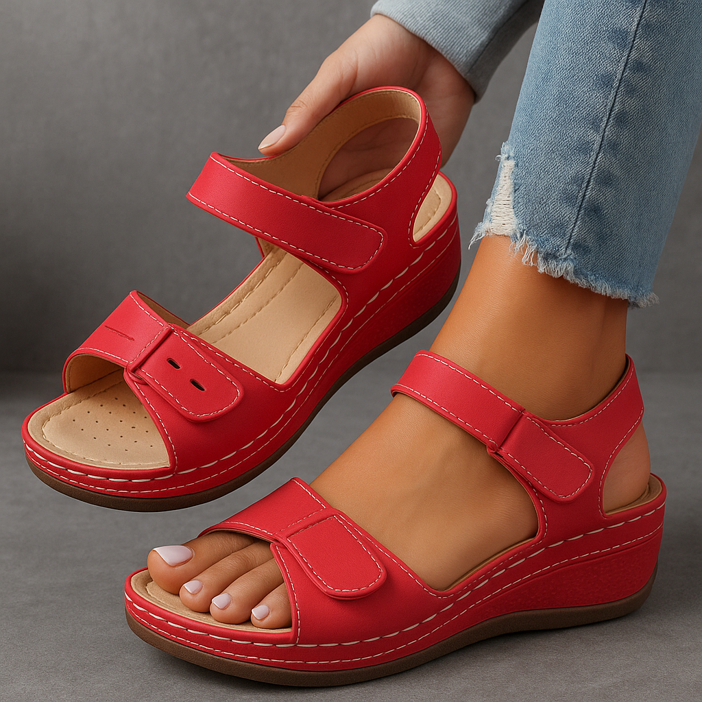 Harrow Nina cushioned wedge sandals for women, featuring a comfortable summer design with stylish straps and a supportive wedge heel.