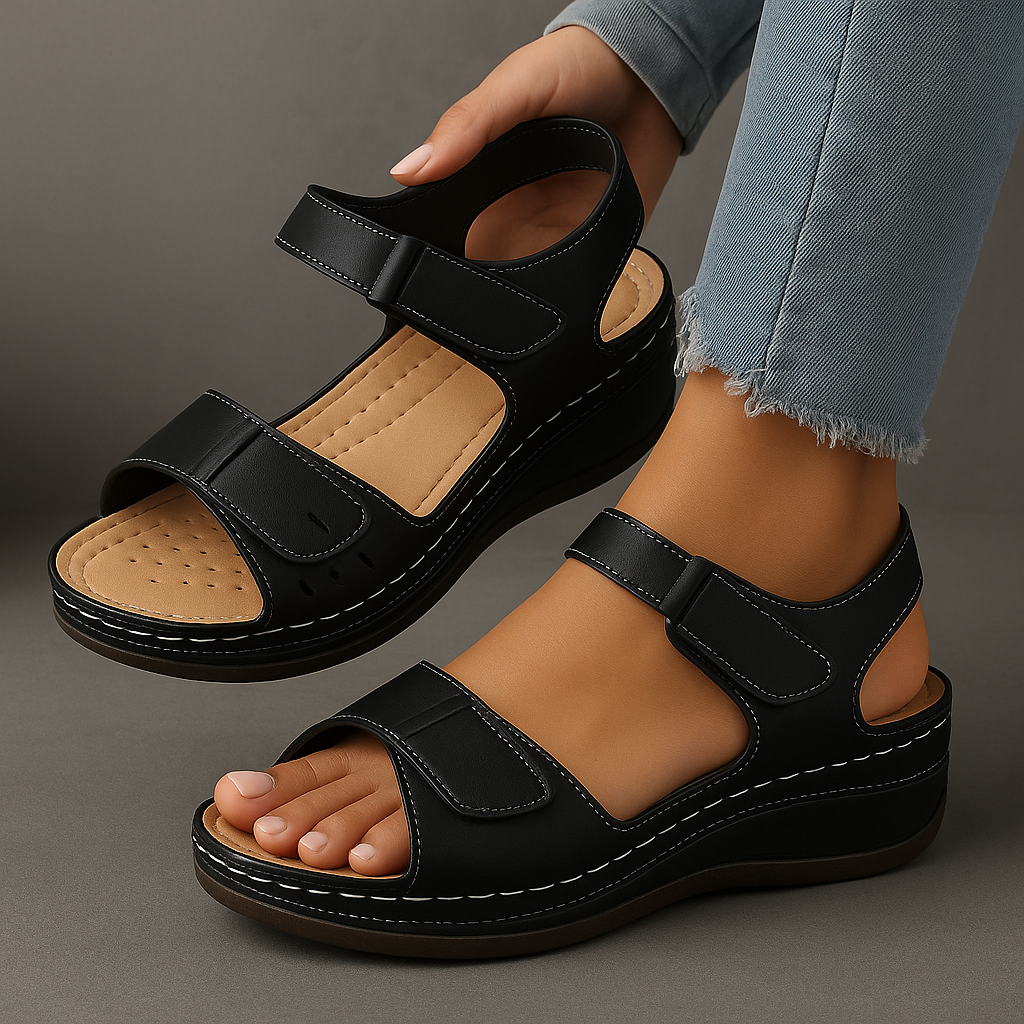 Harrow Nina cushioned wedge sandals for women, summer footwear with comfortable straps and stylish design.