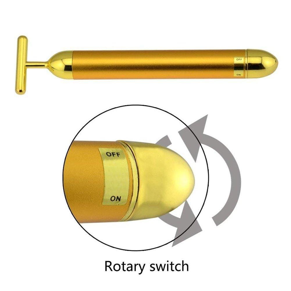 Facial T-Bar Gold Massager Vibrating Skin Roller for Face and Neck with Geranium Plated Metal