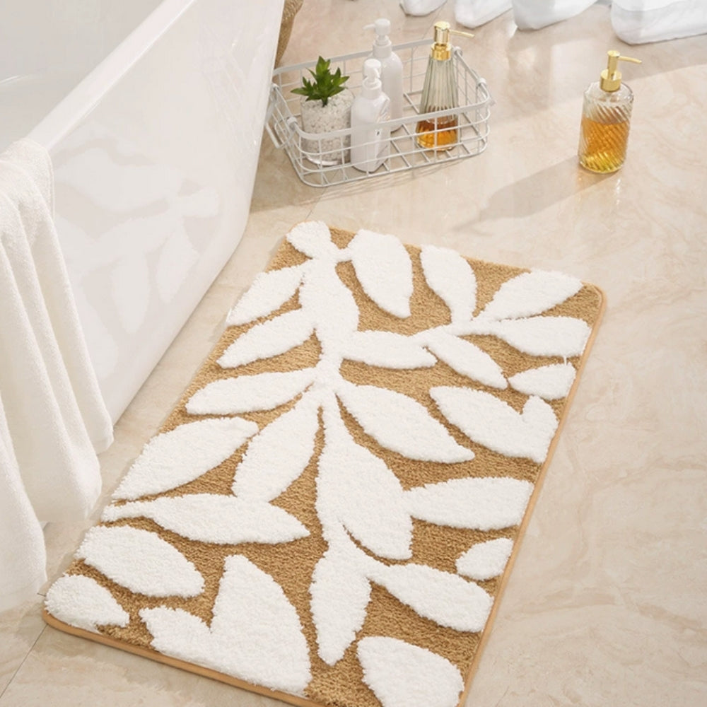 Zyphire Non-Slip Bath Mat Soft Microfiber Leaf Pattern 50x80 cm Plush Thick