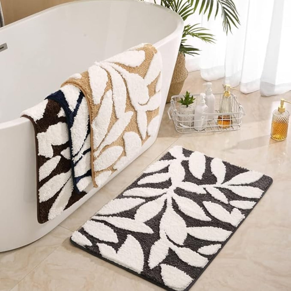 Zyphire Non-Slip Bath Mat Soft Microfiber Leaf Pattern 50x80 cm Plush Thick