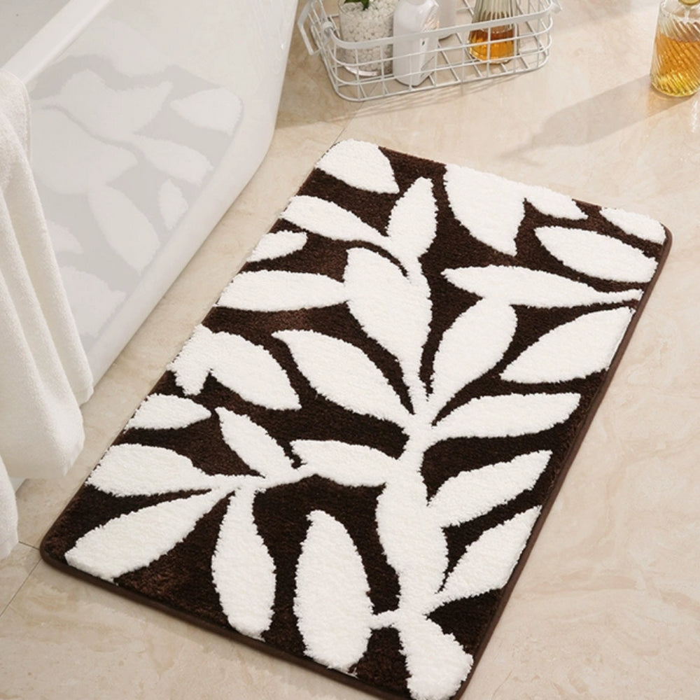 Zyphire Non-Slip Bath Mat Soft Microfiber Leaf Pattern 50x80 cm Plush Thick