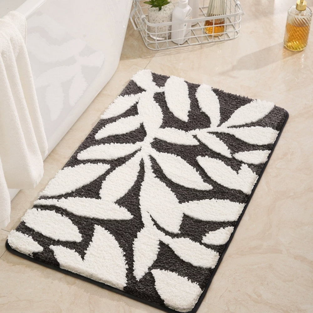 Zyphire Non-Slip Bath Mat Soft Microfiber Leaf Pattern 50x80 cm Plush Thick