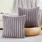 Plush Faux Fur Cushion Cover 18x18 Inches Soft Microfiber Striped Sofa Pillow Case