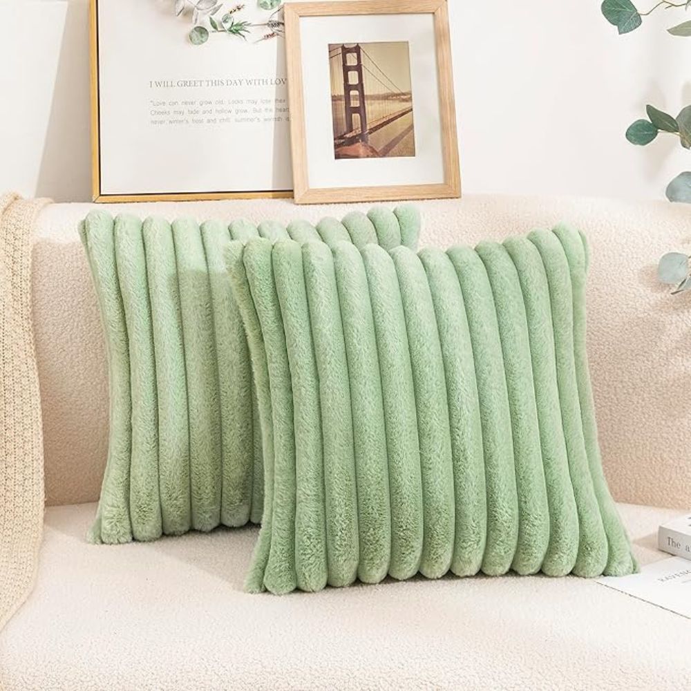 Plush Faux Fur Cushion Cover 18x18 Inches Soft Microfiber Striped Sofa Pillow Case