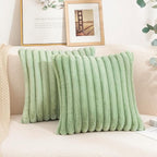 Plush Faux Fur Cushion Cover 18x18 Inches Soft Microfiber Striped Sofa Pillow Case
