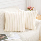 Plush Faux Fur Cushion Cover 18x18 Inches Soft Microfiber Striped Sofa Pillow Case