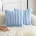 Plush Faux Fur Cushion Cover 18x18 Inches Soft Microfiber Striped Sofa Pillow Case