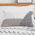 U-Shape Tufted Cotton Blend Cushion Cover Gray White 30x50cm Sofa Couch Lumbar Pillow Case