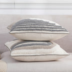 U-Shape Tufted Cushion Cover Gray White Cotton Microfiber Blend 30x50cm Sofa Couch Lumbar Pillow Case