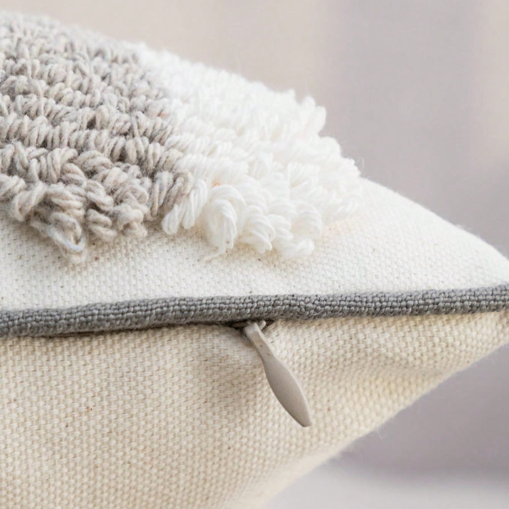 U-Shape Tufted Cushion Cover Gray White Cotton Microfiber Blend 30x50cm Sofa Couch Lumbar Pillow Case